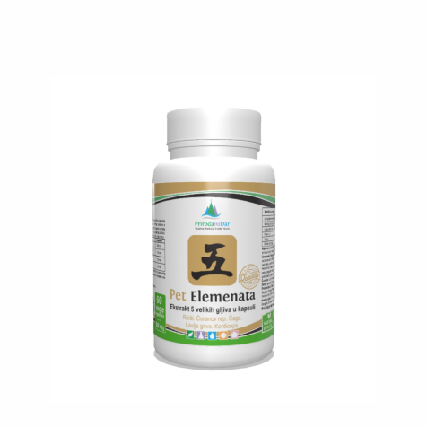 5 Elemenata - Reiši, Kordiceps, Lavlja griva, Ćuranov rep i Čaga pečurke u kapsuli sa 30% betaglukana 60 x 500 mg